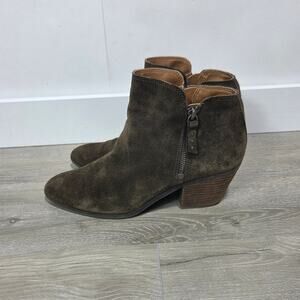 FRYE & Co Double Zip Woman's Dark Brown Nubuck Leather Ankle Boot Size 8.5